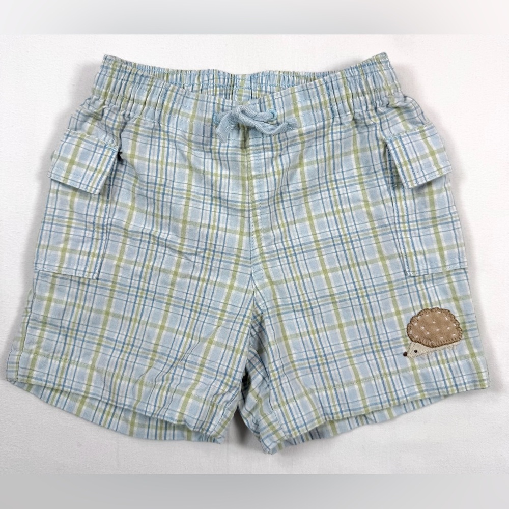 GYMBOREE Baby Boys' Garden Party Plaid Hedgehog Applique Shorts Preppy 6-12M